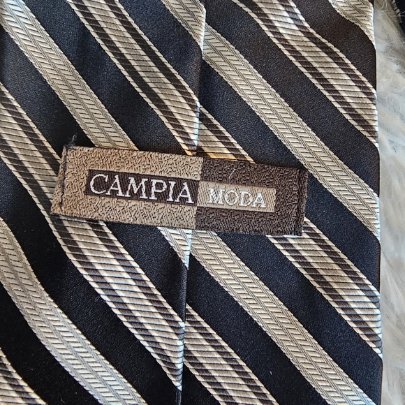 Campia Moda‎ 100% Silk Black White Silver Stripe Tie - Picture 6 of 6